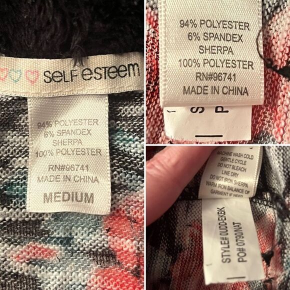 Self Esteem Girls Floral Shawl Cardigan Sweater Black Faux Fur Collar Red M - Picture 9 of 10